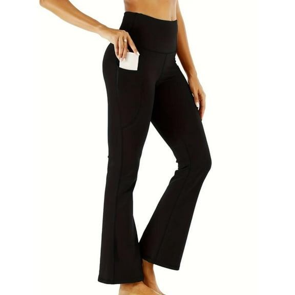AEXTO Women's High-Waisted Yoga Running Pants with Flared Wide Legs & Pockets - Tummy Control Yoga Leggings