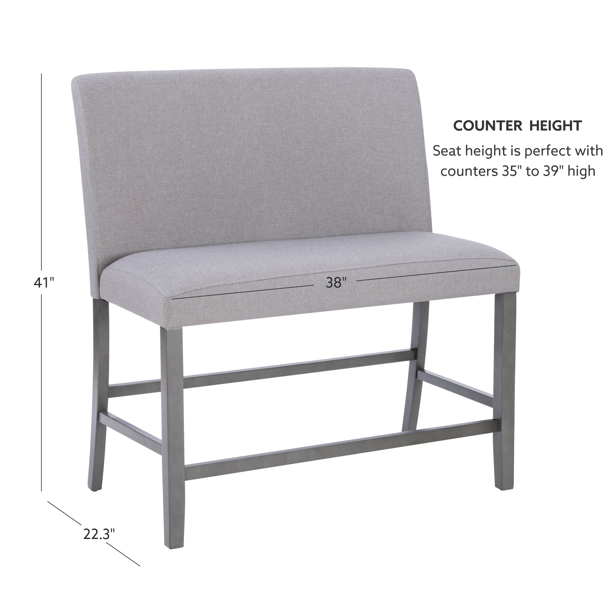 Powell Thewlis 25" Upholstered Farmhouse Counter Height Bench, Gray