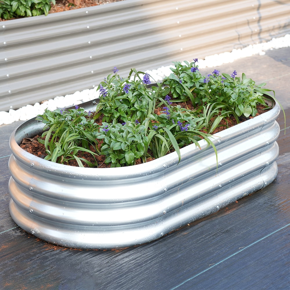 TRAMULL 4*2*1FT Raised Garden Bed Kits, Outdoor Oval Metal Galvanized Ground Planter Garden Boxes for Planting Plants Vegetables