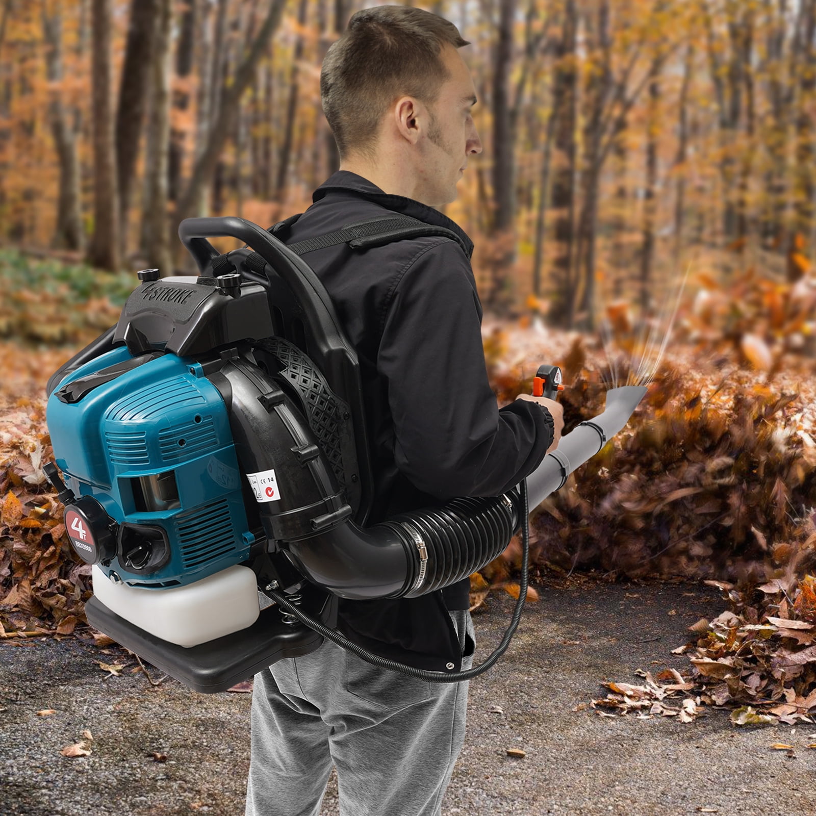 4 Stroke Gasoline Leaf Blower 75.6CC Garden Backpack Gasoline Engine Leaf Blower