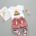 thumbnail image 2 of Xyant Toddler Baby Girls Clothes Watermelon T-shirt + Linen Shorts with Belt Cute Short Summer Infant Outfits Set,Size 3-4 Years, 2 of 6