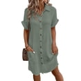 thumbnail image 1 of Vestido Túnica Holgado Informal de Verano para Mujer, de Algodón y , con Botones, Escote en V, Corta, Color Gris y Verde Talla M, 1 of 7