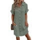 thumbnail image 1 of Vestido Túnica Holgado Informal de Verano para Mujer, de Algodón y , con Botones, Escote en V, Corta, Color Gris y Verde, Talla L, 1 of 7