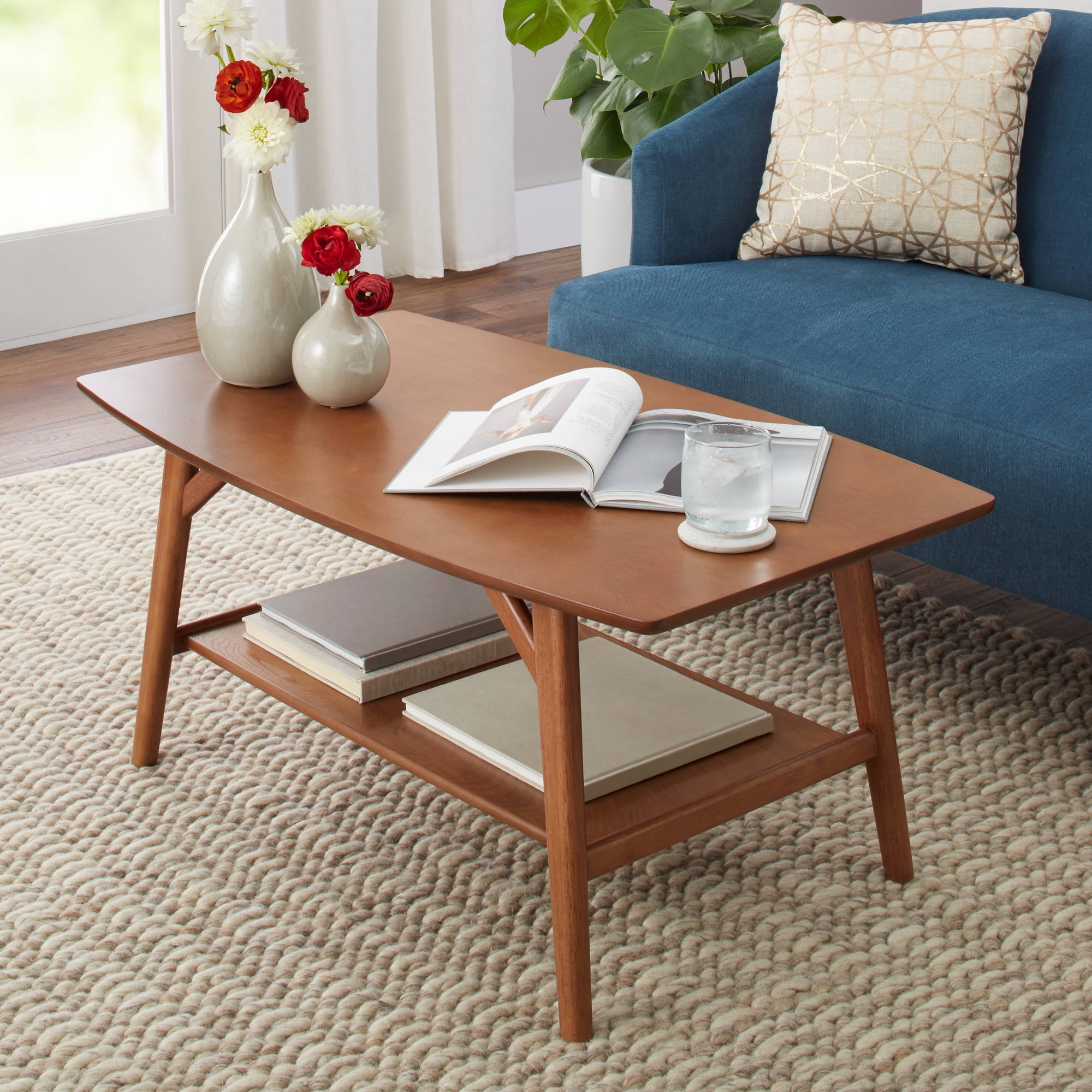 Better Homes Gardens Reed Mid Century Modern Coffee Table Pecan