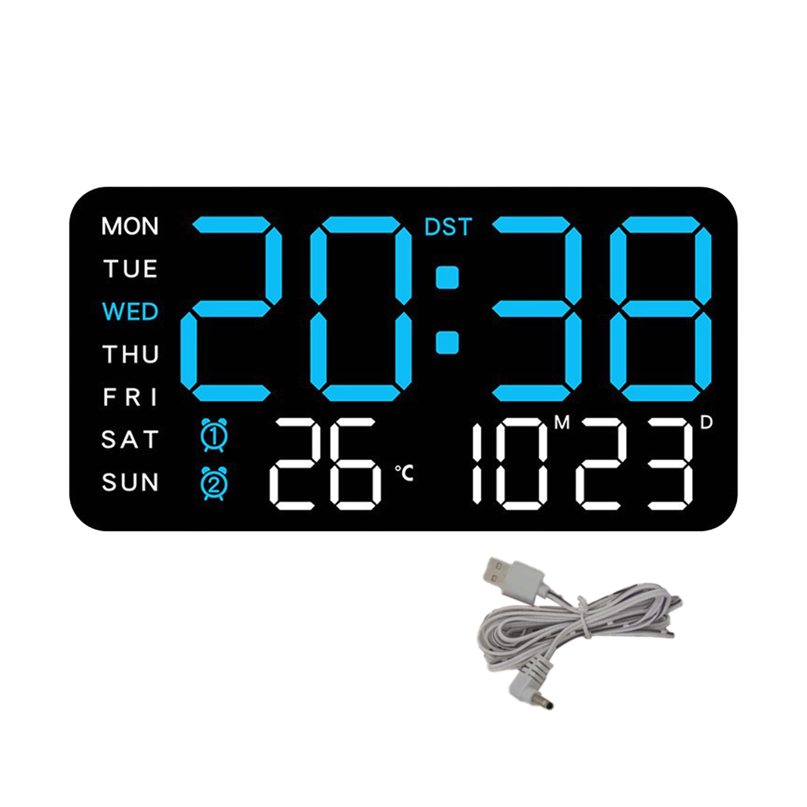 Callipe Digital Wall Clock Large Display Auto Dimming Easy-Setup Temperature Calendar Countdown Timer Silent Hanging Clock