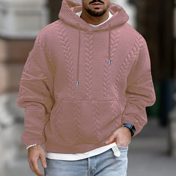 Sudadera con capucha para hombre, moda, color liso, sudadera con capucha, manga larga, informal, con cordones, de punto, abrigo, blusa de poliéster para hombre