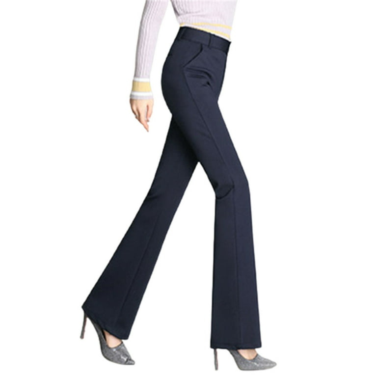 Flared Work Dress Pants High Waist Tummy Control Long Bootleg Work Pants  Women's Flare Yoga Pants with 3 Pockets XL Navy Blue 