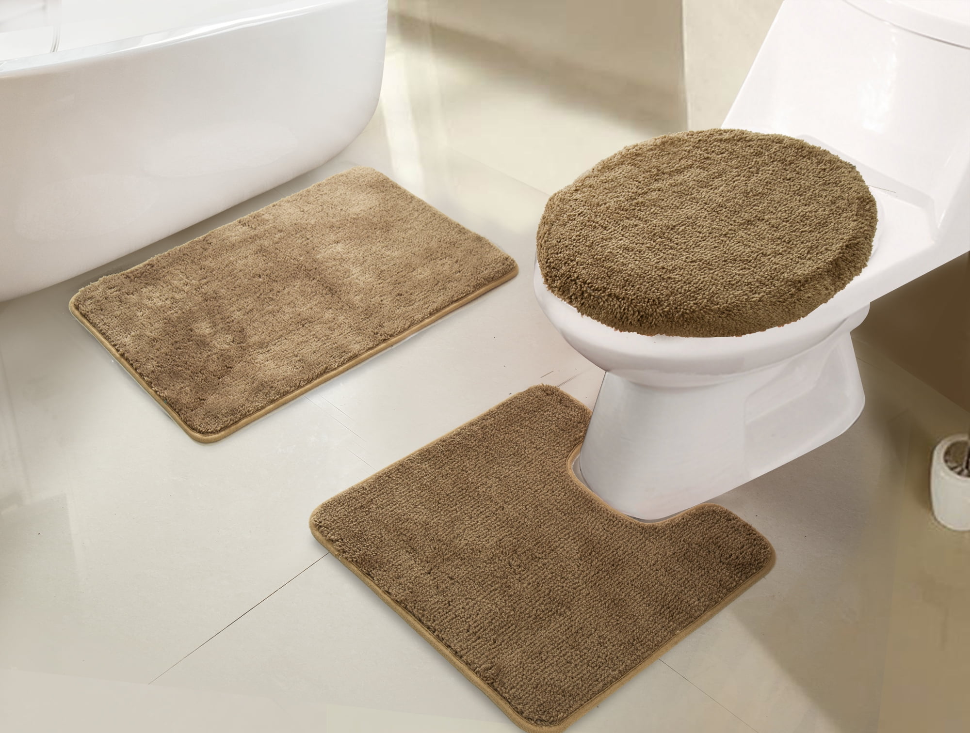 Bathroom Set Embossed Bath Mat Countour Rug Toilet Lid Cover 3pc Bathroom Set Embossed Bath Mat Countour