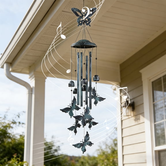 Butterfly Wind Chimes for Outside Large Aluminum Tubes Outdoor Decorations for Patio, Garden, Porch, Memorial Bells Gift
