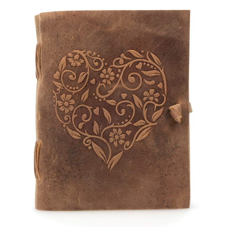 Large Leather Journal for Women - Vintage Leather Bound Journal - Antique  Paper - Beautiful Embossed Heart Leather Sketchbook- For Drawing, Sketching