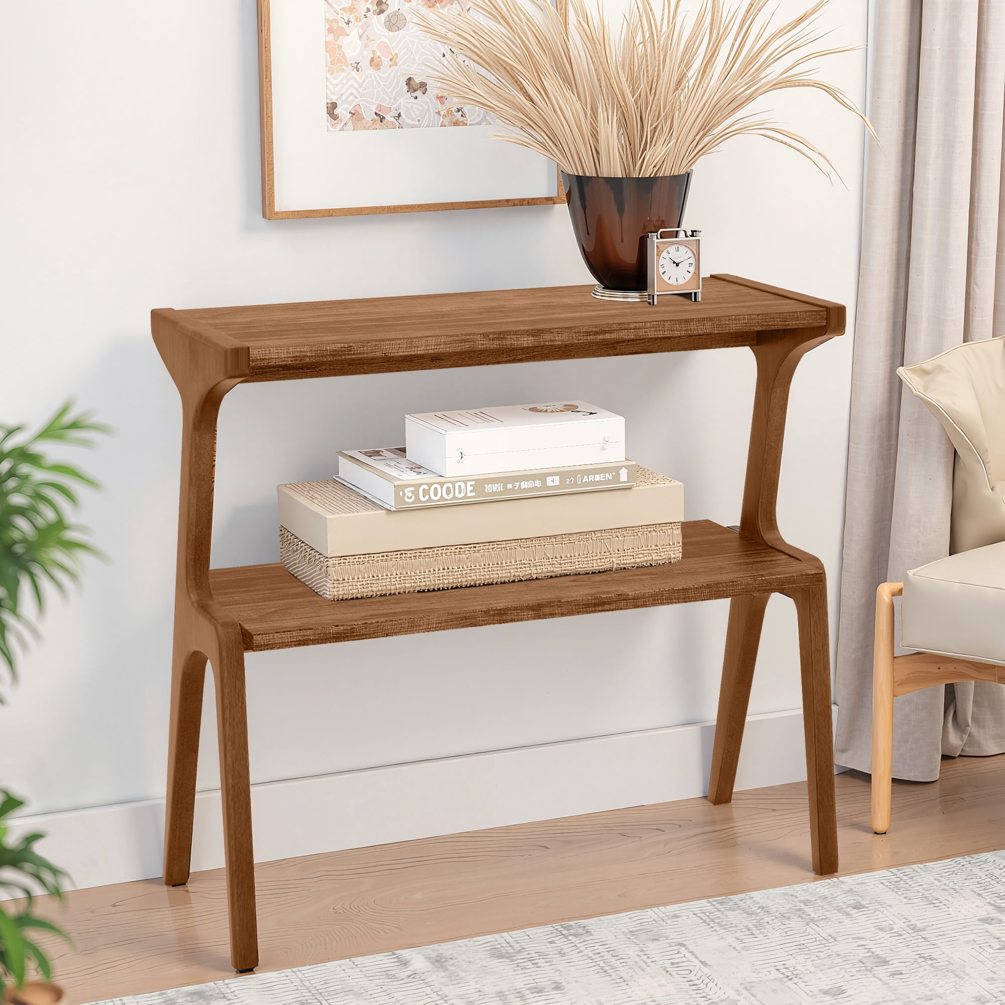 MAYEERTY 2-Tier End Table Solid Wood Frame Stable & Crack-Resistant