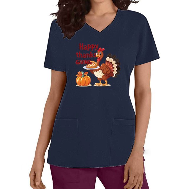 Womens Top,Casual Short Sleeved V Neck Double Pockets Work Uniform,Womens Work Tops