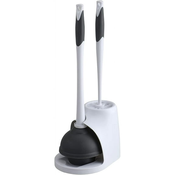 Toilet Plunger and Bowl Brush Combo with Caddy, 6.75 x 7 x 19.5 in, White/Gray