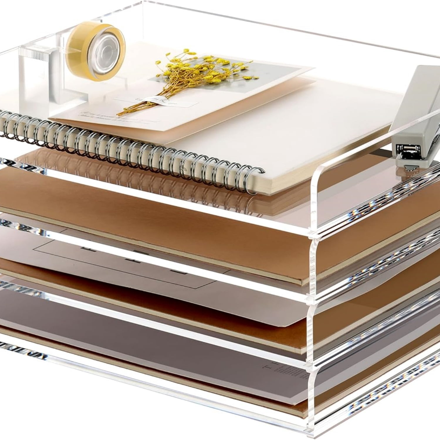 4 Tier Clear Desk Paper Letter Organizer Trays, A4 Stackable File Document Tray, Acrylic Desk Organizers and Accessories Sorter, Workspace Office Supplies Organizers,12.4inx8.86inx6.64in