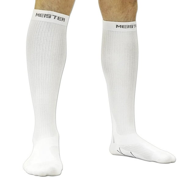 Meister Chaussettes de Compression Graduées 20-25mmHg pour Attelles de Tibia (Paire) - Blanc - Grand