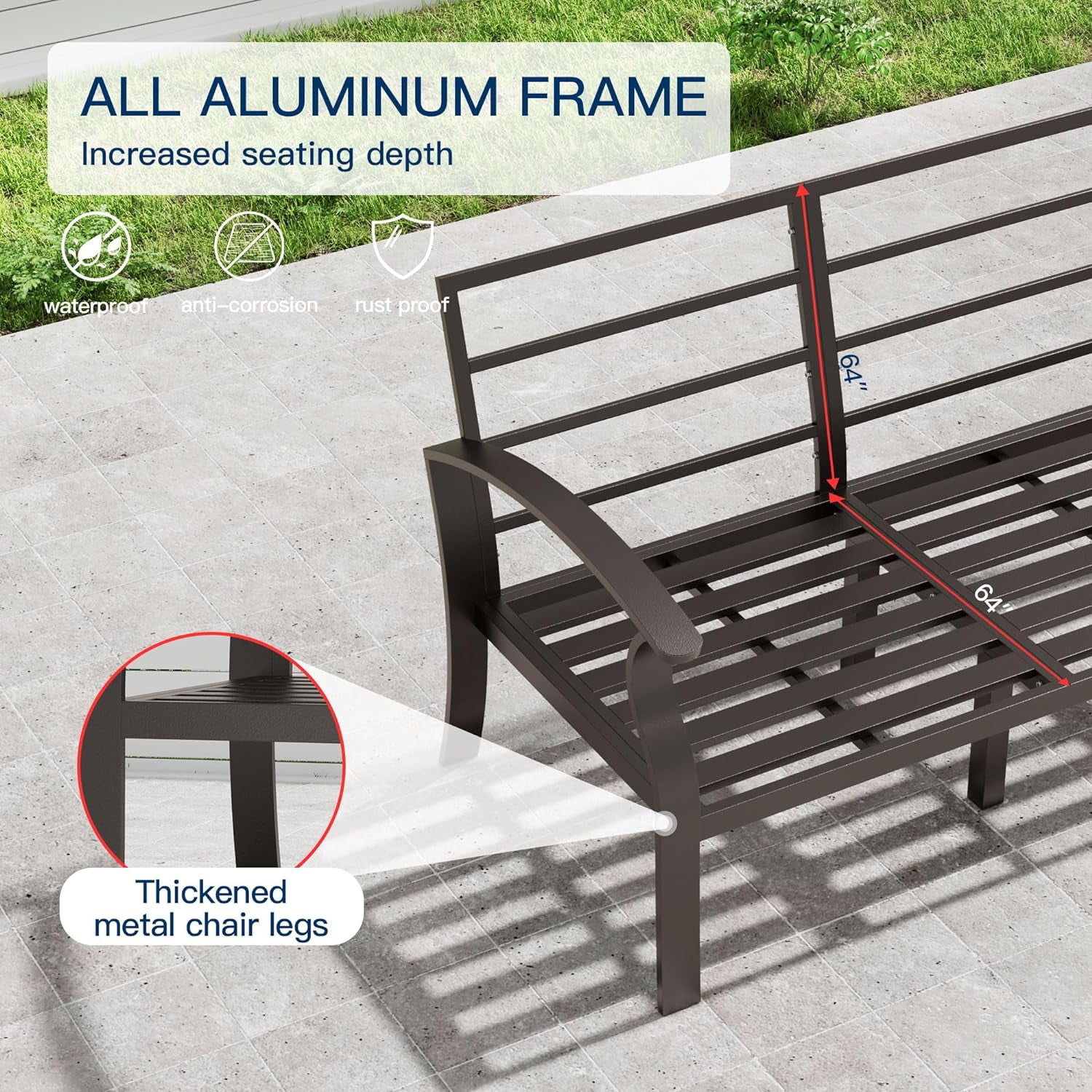 Gotland Aluminum Patio Furniture Set,8 Pieces 10 Seat Metal Outdoor Furniture Conversation Set w/45 Propane Gas Fire Pit&Swivels,Black