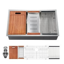 32"x 18" Workstation Undermount Kitchen Sink, Stainless Steel Handmade Modern Single Bowl R0 Sink with Ledge and Accessories