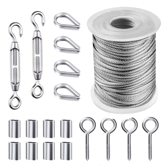 Wire Rope Cable Hooks Cord Hanging 304 Stainless Steel with Turnbuckle Wire Clothesline Wire Tensioner for Garden