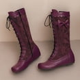 thumbnail image 3 of SACFOF Stylish Women Victorian Boots Low Kitten Heel Mid Calf Boots Lace Up Cute Bow Boots for Ladies Witch Shoes, 3 of 6
