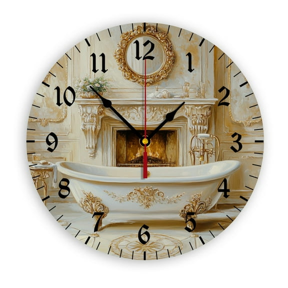 YladaFaie Watercolor Vintage Bathtub Rustic 10 Inch Round Wall Clock Battery Operated Vintage Farmhouse Wall Decor Bathroom Clock for The Living Room Kitchen Bedroom