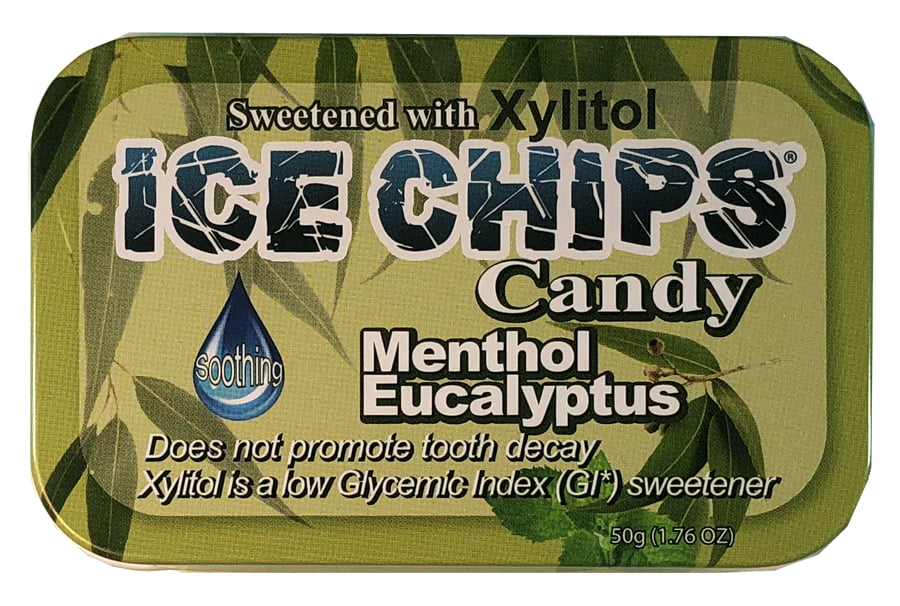 ICE CHIPS Xylitol Candy Menthol Eucalyptus, 1.76 oz Tin