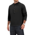 thumbnail image 4 of INSPIRE CHIC Men's Henley Shirt Long Sleeve Solid Color Button Placket Pullover Top XL Black, 4 of 6