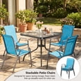 thumbnail image 5 of Pirecart Patio Dining Set of 5, Outdoor Furniture Set with 4 Stackable Textilene Armchairs & Square Table, Light Blue, 5 of 15