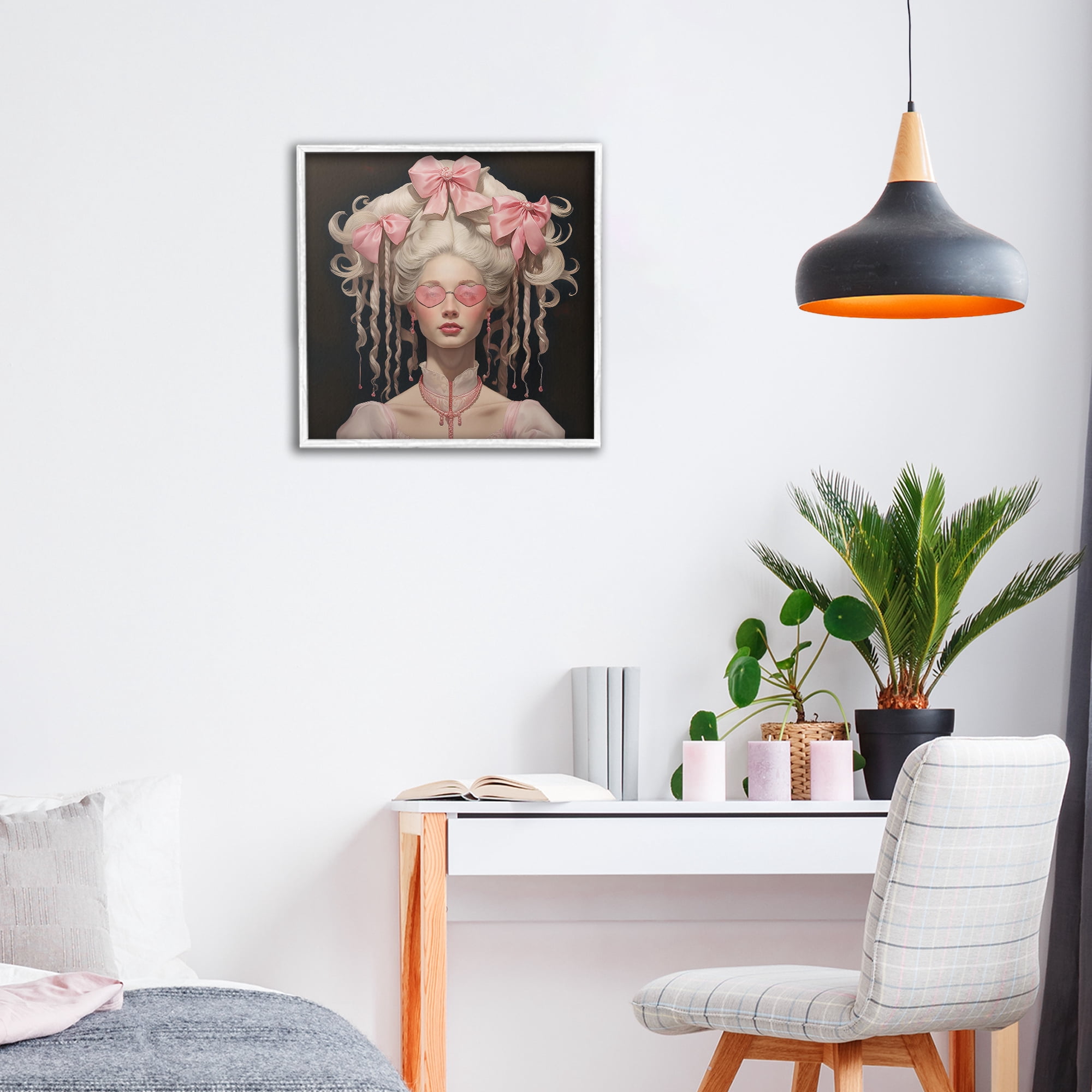 Stupell Industries Rococo Woman Opulent Ribbons White Framed Giclee Art, design by Grotto Studios