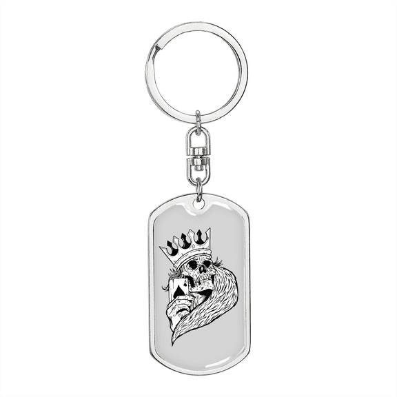 Skull Poker Gambler Stainless Steel or 18k Gold Premium Swivel Dog Tag Keychain