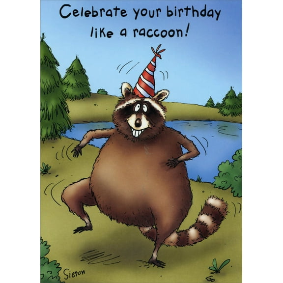 Oatmeal Studios Raccoon Celebration Funny Birthday Card