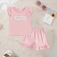 thumbnail image 2 of Kaprioy Girls Summer Outfits Toddler Baby Girl Birthday Outfit Birthday Girl I LOVE DADDY Print Shirt Ruffle Gingham Shorts Cute Summer Clothes, 2 of 7