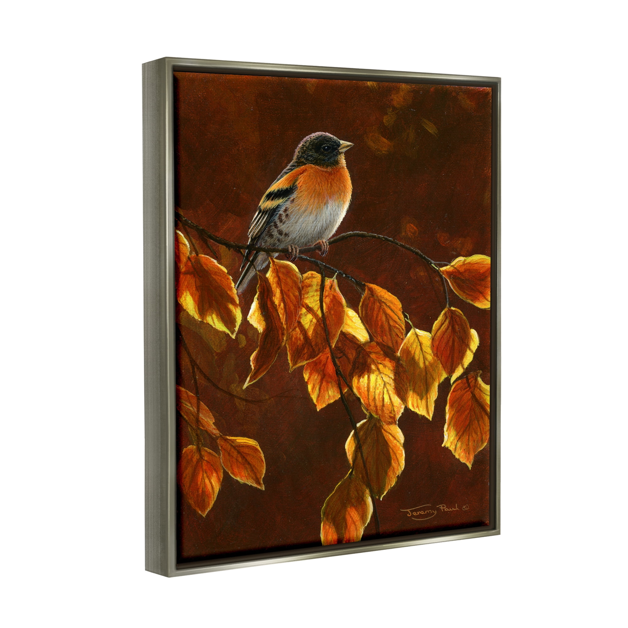 Stupell Industries Bird Brown Sunlit Foliage Animals & Insects Painting Gray Floater Framed Art Print Wall Art