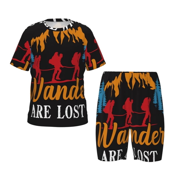 Fotbe Not All Who Wander Are Lost Hiking Pijama Estampada de 2 Piezas para Niños – Ropa de Dormir de Manga Corta Cómoda para Niños y Niñas, Camiseta y Shorts de Algodón-4X-Large