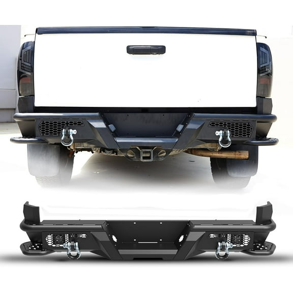 Rear Bumper for 2005-2015 Toyota Tacoma Heavy Duty Steel Offroad Back Bumper w/D-Rings & LED Pod Lights,w/Side Steps Design,101 style