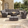 thumbnail image 2 of Bellefurn 7-Piece Outdoor Wicker Patio Furniture Set with Fire Pit Table,6-Seat Outdoor Sectional Sofa with Swivel Chairs & Ottomans,All Weather Rattan Conversation Set for Balcony, Porch, Garden, 2 of 12