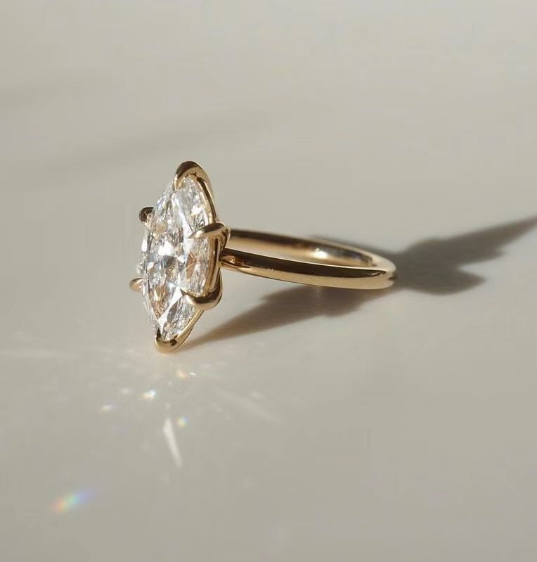 Cora Jewellery 2.5CT Marquise Moissanite Solitaire Engagement Ring For Women, 14K Yellow Gold