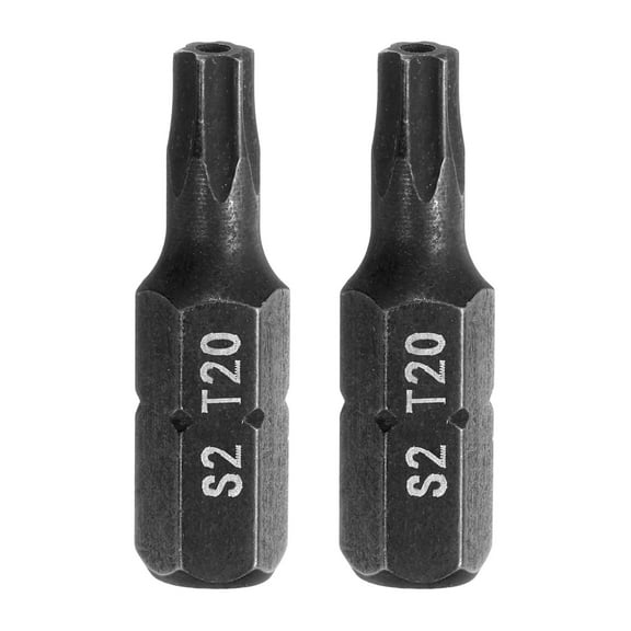 Uxcell 2pcs T20 Torx Screwdriver Bit 1/4" Hex Shank 25mm/1" Length S2 Steel Star 6 Point Head Hex Security Screw Driver Bits with Hole for Impact Electric Screw Driver Power Tools, Black