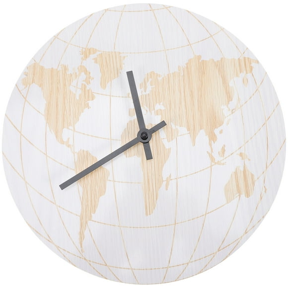 World Map Wall Clock Battery Operated Silent Round Clock for Home Office No Battery