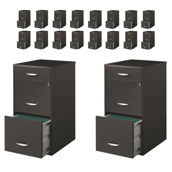 Pemberly Row Set of 18 Contemporary 3-Drawer Metal File Cabinet in Charcoal