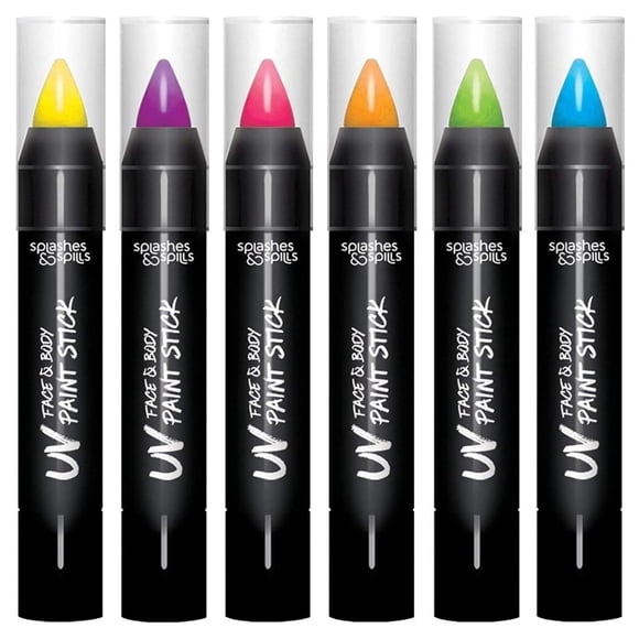 Salpicaduras y derrames Barras de pintura UV para rostro y cuerpo - Pintura corporal UV Pintura facial UV para disfraces Cosplay Theatre Club - Brilla bajo luz UV - Pintura de luz negra para todo tipo