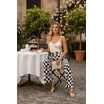 thumbnail image 4 of JWD Women's Checkered Wide Leg Pants Casual Elastic Waist Comfy Loose Fit Trousers with Pockets Black White Plaid L, 4 of 6