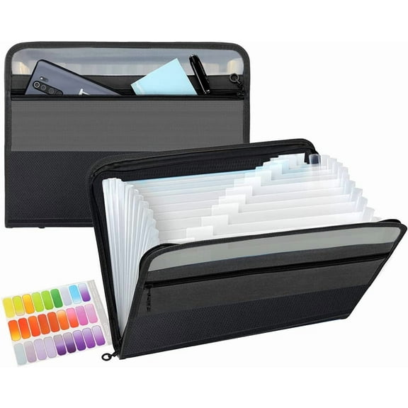SUGARMOM Expanding File Folder 13 Pockets with Zipper Closure TRANBO Letter/A4 Size Plastic Portable Document Organizer (Black)