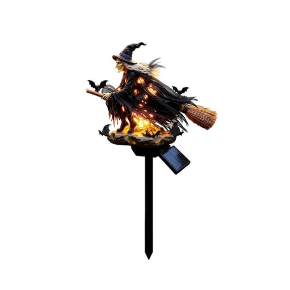 OCCOA Solar Witch Stake Lights Halloween Flying Witch LED Lighted Garden Stake for Outdoor Yard Decor with Warm Glow Weather-Resistant Resin Gift, Multicolor