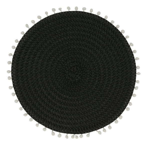 Saro Lifestyle 2802.BK15R 15 in. Pom Pom Round Placemat, Black - Set of 4