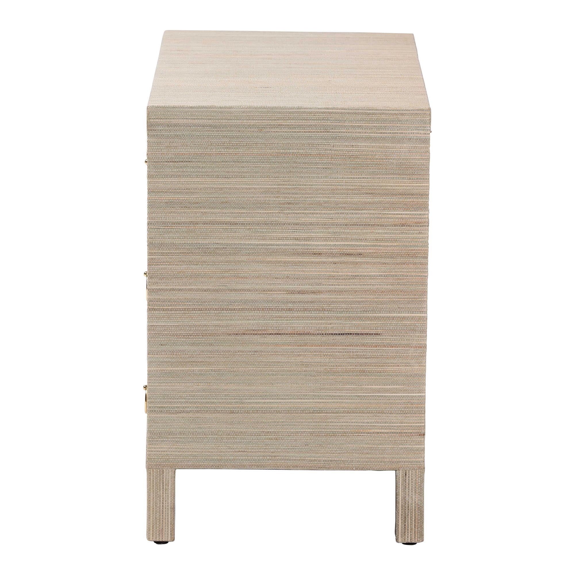 bali & pari Umika Boho Nightstand, 3-Drawer, Beige