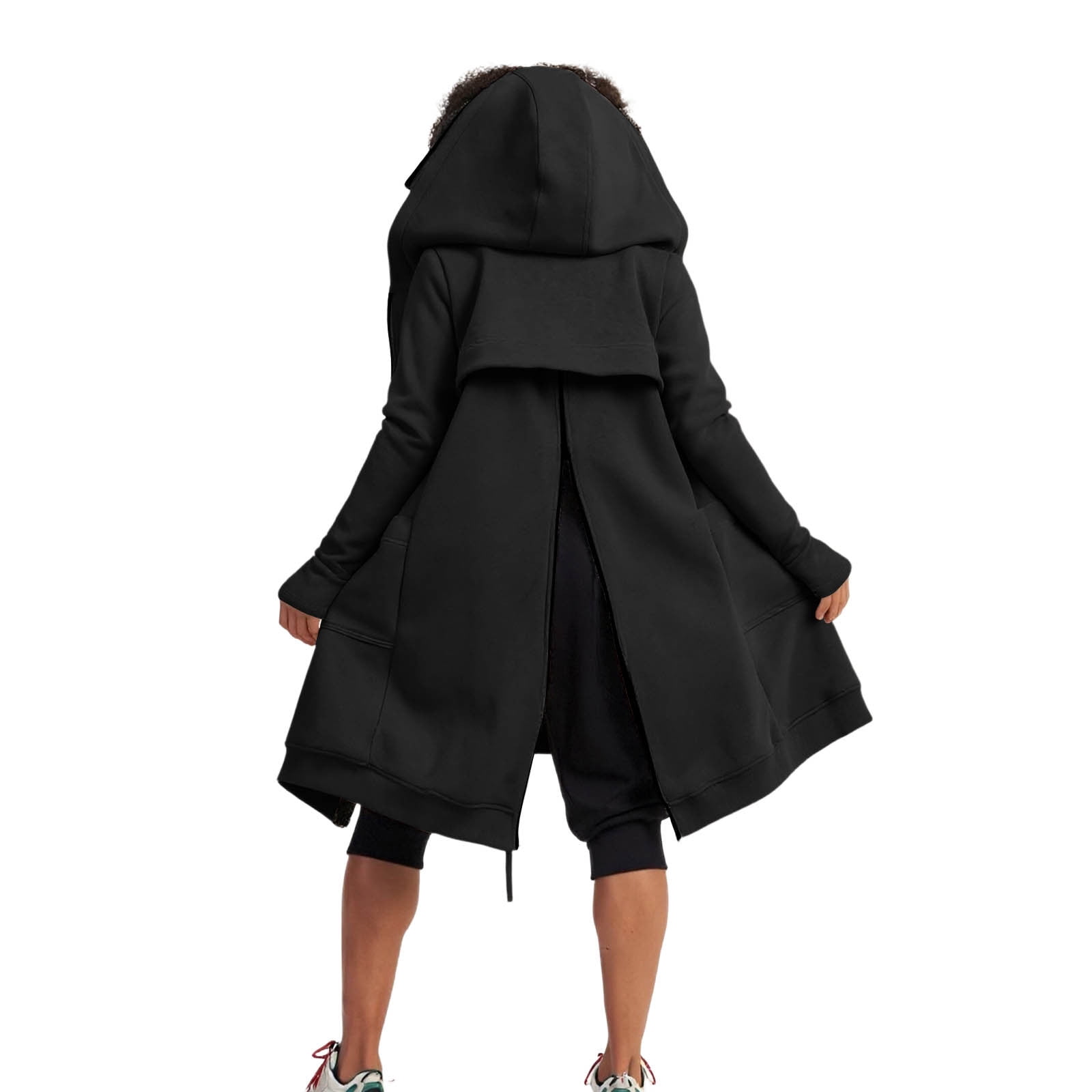 Maxi Hoodie with Thumb Holes Sevevn Women's Solid Color Jacket Fleece Casual Zipper Long Sleeve Pocket Hooded Long Sweater Black XL