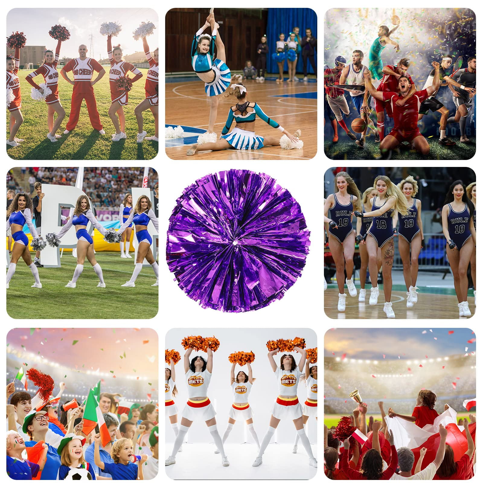 LINLIN 4 Pack Cheerleading Pom Poms,Metallic Cheering Squad Pompoms for Team Sports Football Dance Cheering Kids Adults