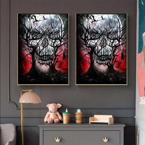Kits de pintura de diamante para adultos 5D DIY Taladro completo Calavera Diamante Gema Artesanía Lienzo Bordado Punto de cruz Suministro para decoración de pared Regalo de Halloween (árbol de calavera), 30 * 40 cm LingWen 8390612761652