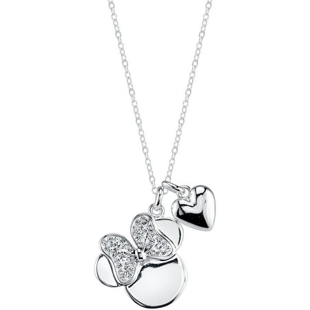 Disney Heart Crystal Silver-Tone I Love Minnie Necklace, 18
