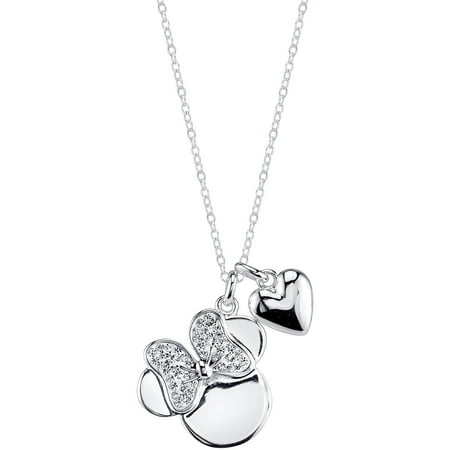 - Disney Heart Crystal Silver-Tone I Love Minnie Necklace, 18